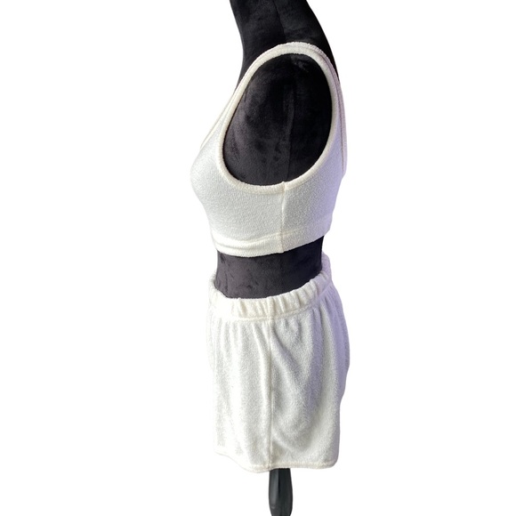 Cream Sherpa Like Crop Tank Top and Short Set - Picture 3 of 7